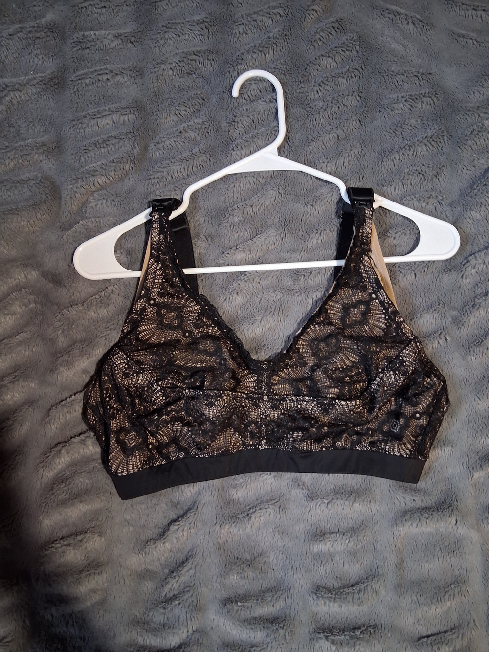 Maternity Bralette in Black Lace Over Nude Layer